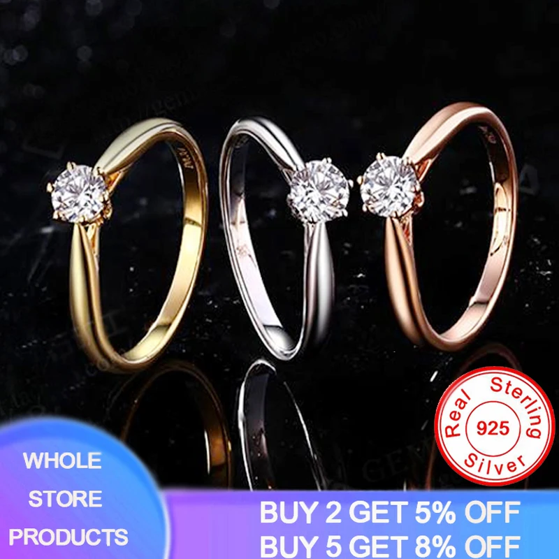 

YANHUI Fine 3 Color White/Yellow/Rose Gold Color Ring Tibetan Silver Ring Women Solitaire Zircon Wedding Jewelry Gift