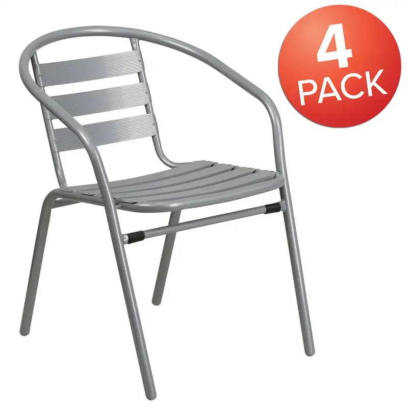 

Pack Silver Metal Restaurant Stack Chair with Aluminum Slats