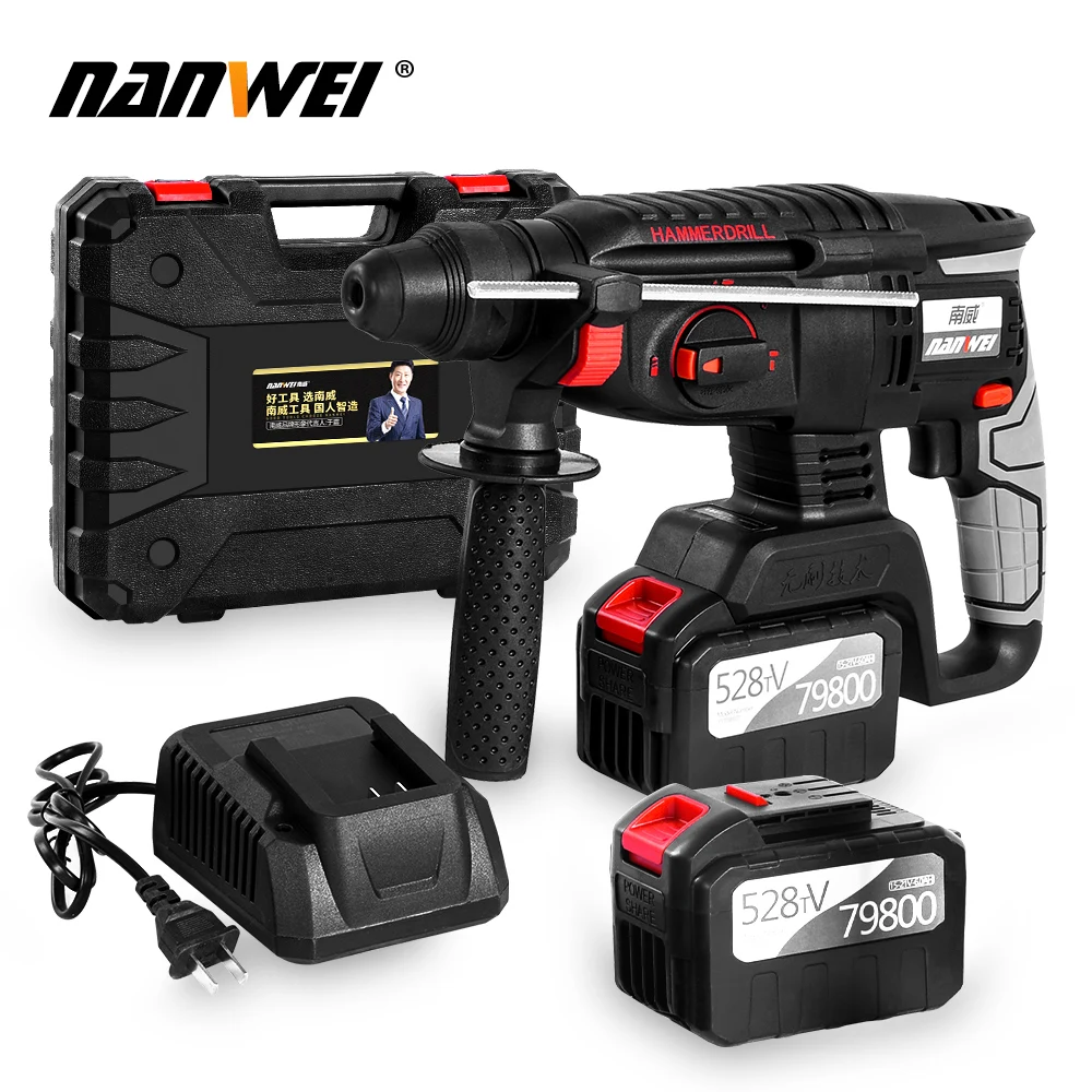 

NANWEI 6.0Ah 21V power hammer drills cordless electric brushless hammer drill rotary hammer machine power tools rechargeable