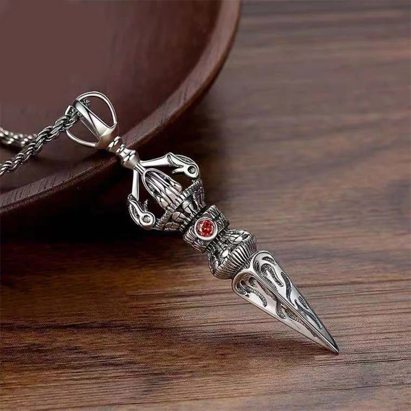 

New Handmade Men's Necklace Silver Diamond Drop Magic Pestle Pendant Lanyard Long Accessories Body Protection Pendant