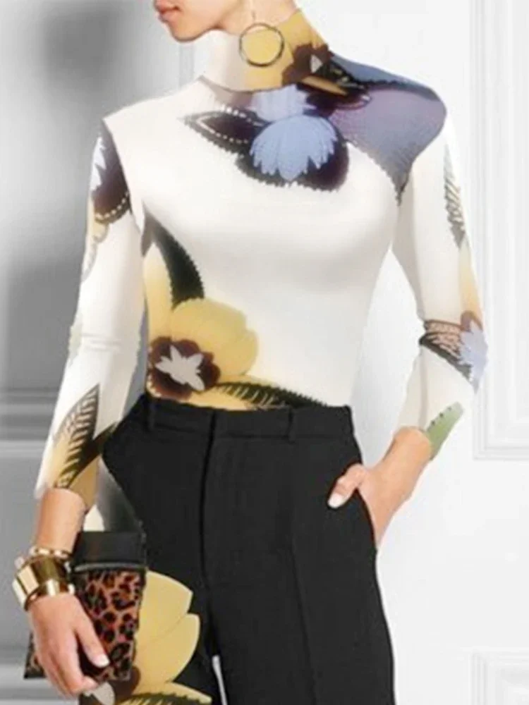 Beautyblue облегающий топ с воротником-стойкой женские узкие футболки цветочным