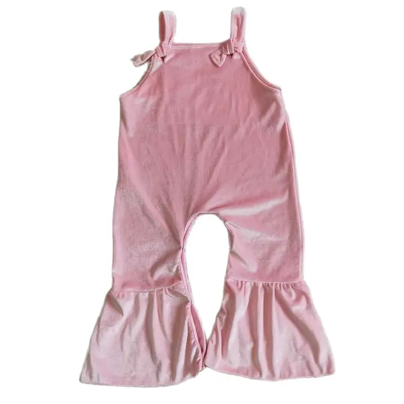 

Baby Romper Sleeveless Girls Pink Sling Fall Romper Bell Bottom Kids Boutique Wholesale High Quality Children's Clothing