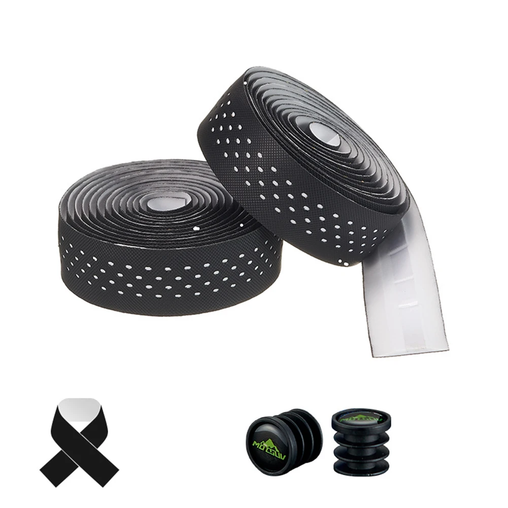 

Soft Road Bike Bicycle Handlebar Tape Ride Shock Wrap With 2 Plugs Non-slip Breathable Sweat-absorbing Bend Through Hole Belt