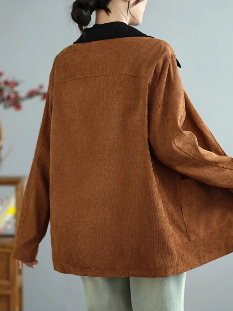 Вельветовая осенне-зимняя рубашка пальто женские нерегулярные модные