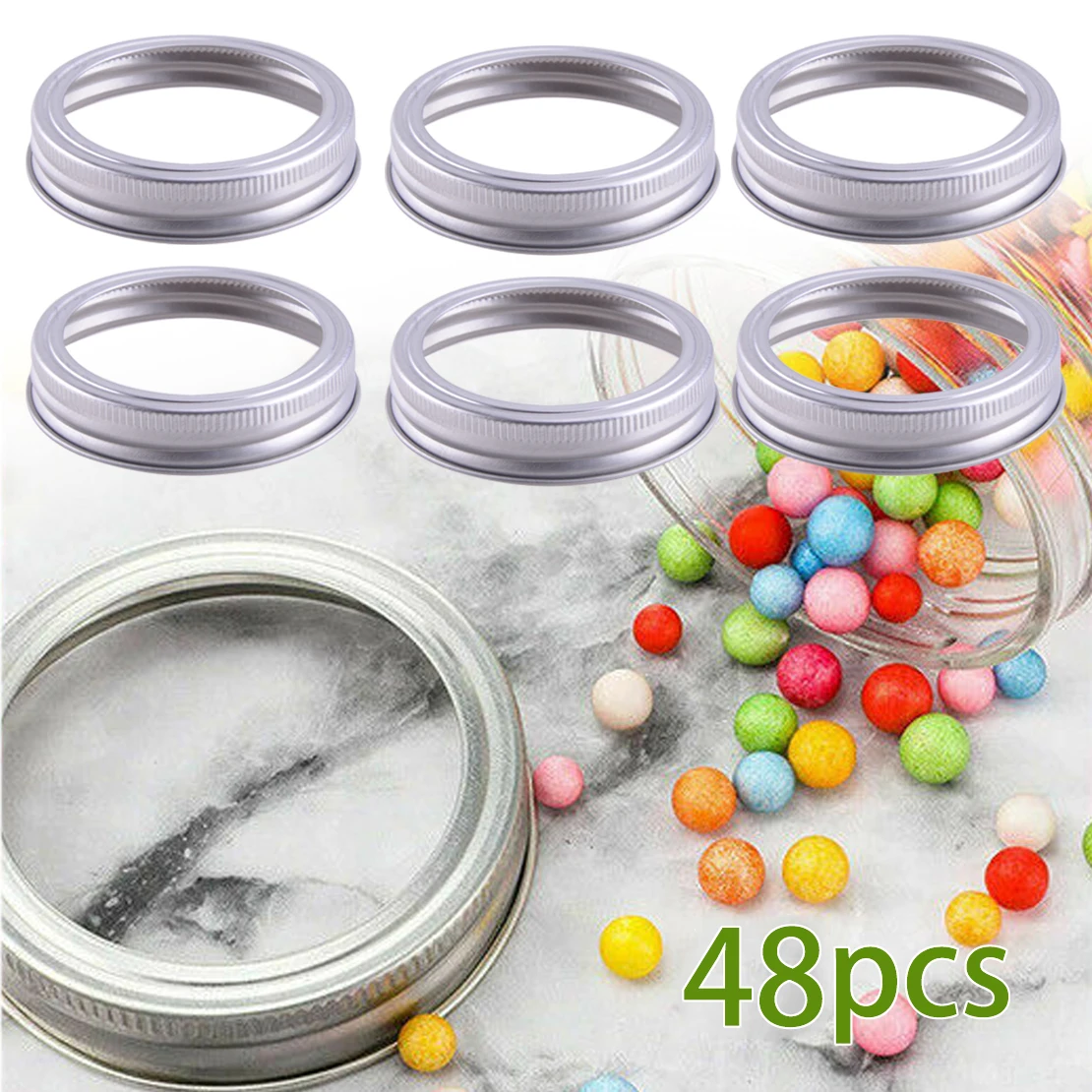 

48pcs/Set 70mm Silver Tinplate Regular Mouth Canning Bands Rings Fit for Mason Jar No Lids