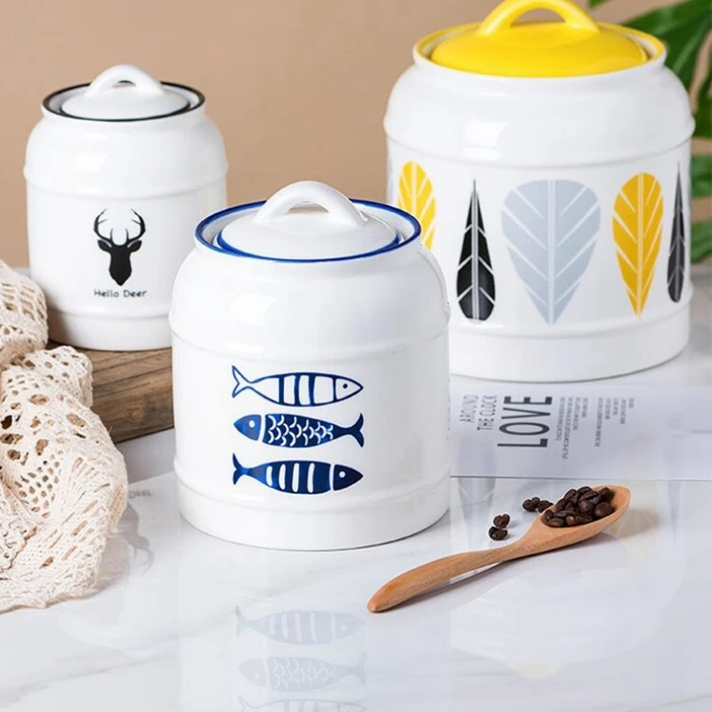 

Креативная керамическая банка для хранения с крышкой, вместительные герметичные контейнеры для хранения пищевых продуктов, кухонные герме...