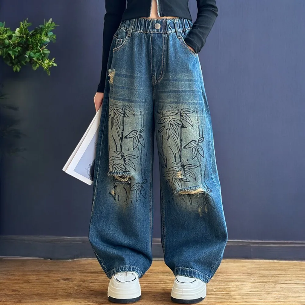 Уличная одежда милые детские джинсы с принтом для девочек брюки-карго мешковатые