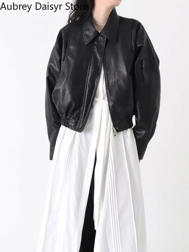 Streetwear Zipper Leather Jacket Women Winter Warm Fashion Loose Moto Biker Leather Jacket Outwear Soft Faux Leather Coats Women