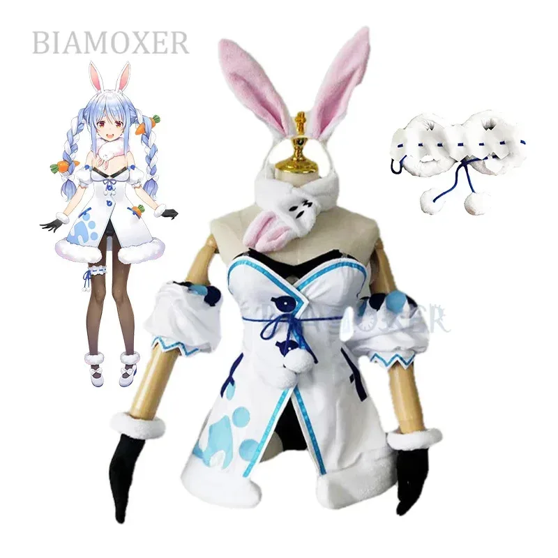 Фото NewVTuber Usada Pekora Парики Косы Hololive Fantasy Bunny Girl Уши Костюмы для косплея Хэллоуин Наряд All setb; 3's,6.e; №2