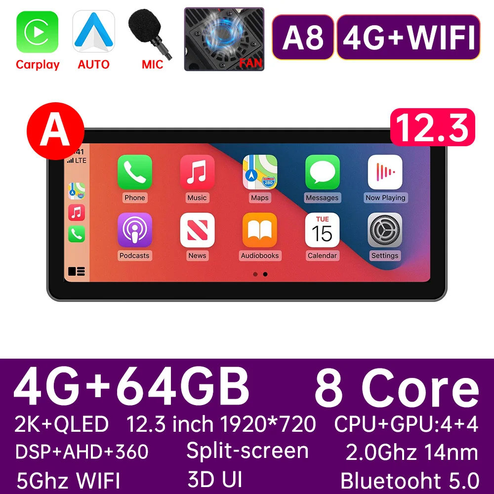 

12,3-дюймовый 2-диночный автомобильный радиоприемник в стиле Tesla Android 13, универсальный навигационный GPS 4G для kia Chevrolet Toyota Honda Benz BMW Audi——