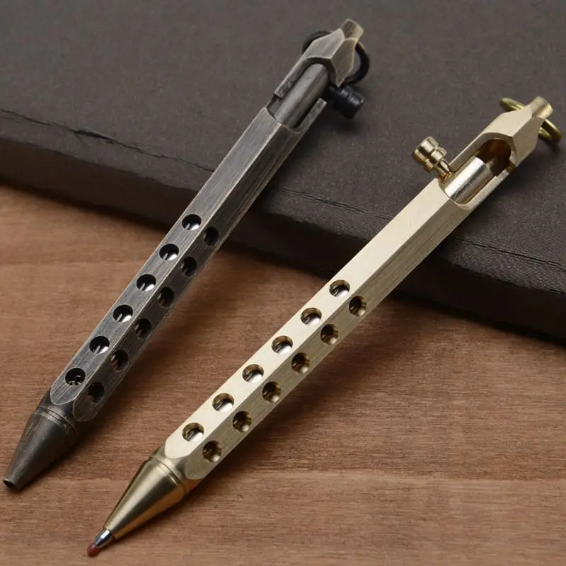 Retro Portable EDC Pocket Pen Hexagonal Bolt Type Handmade Solid Brass Gel Pen