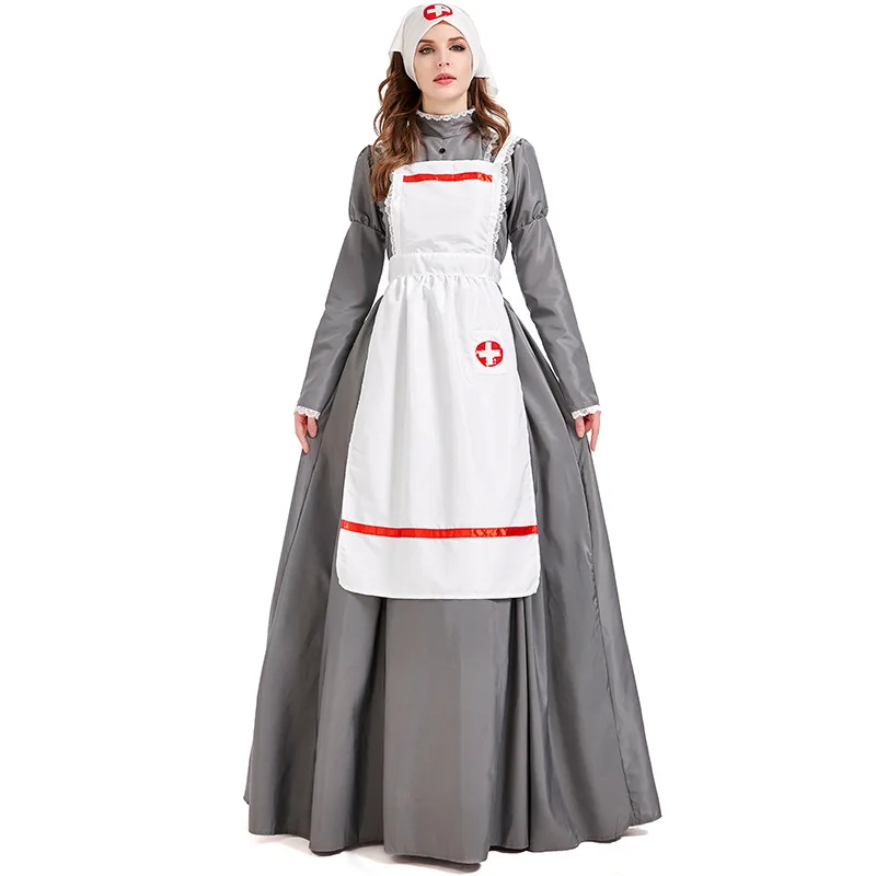 

Halloween Costume For Women Medieval Civil War Nurse Long Dress Up Adult Pastoral Farm Maid Cosplay Costume