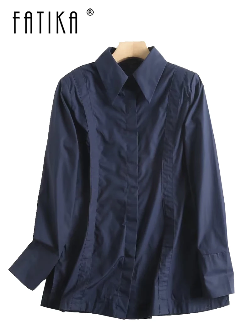 

Fatika Office Lady Cotton Blouse Turn Down Collar Full Sleeve Casual Loose Shirts Autunm Spring