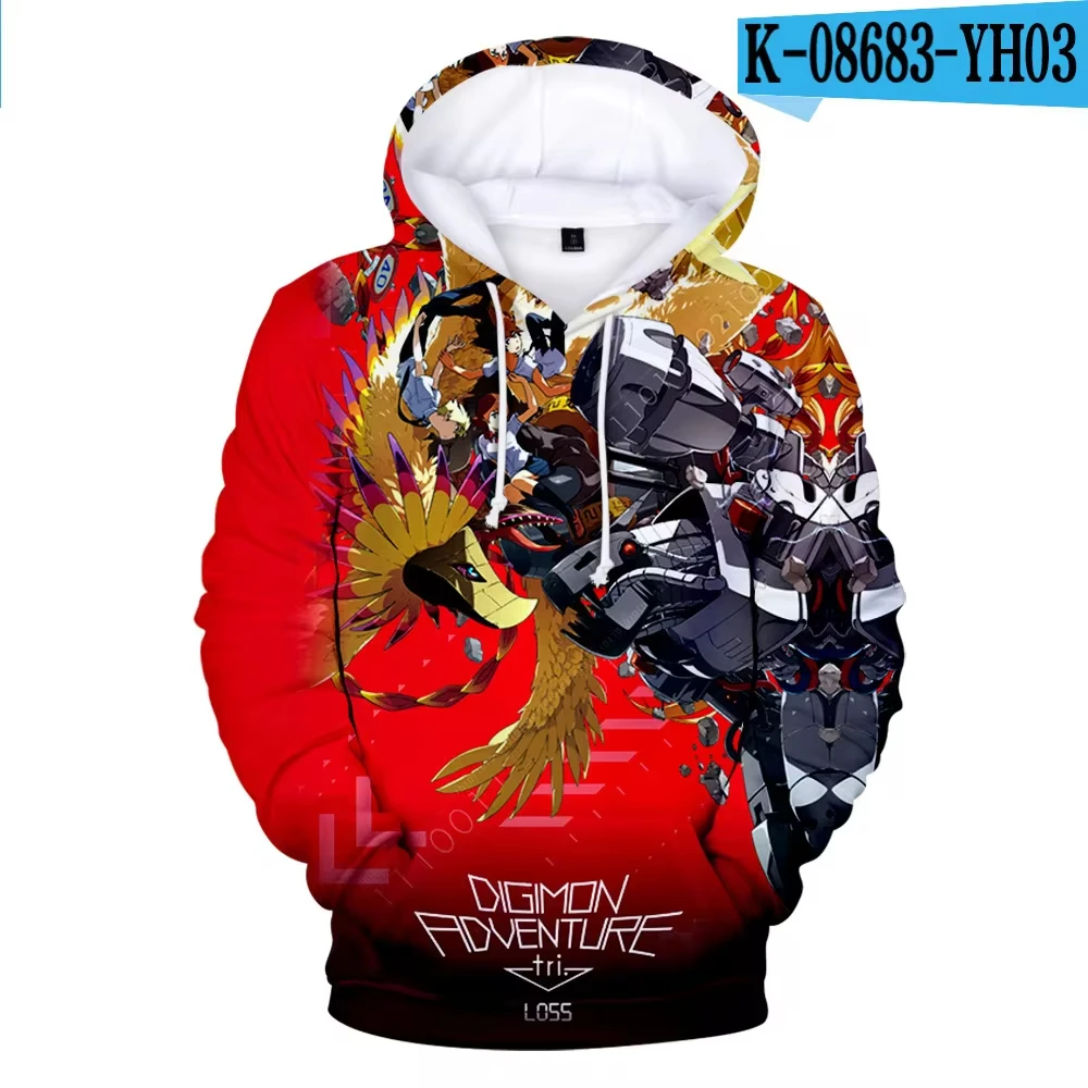 Мужская толстовка с 3D-принтом аниме Digimon Повседневный пуловер большого размера