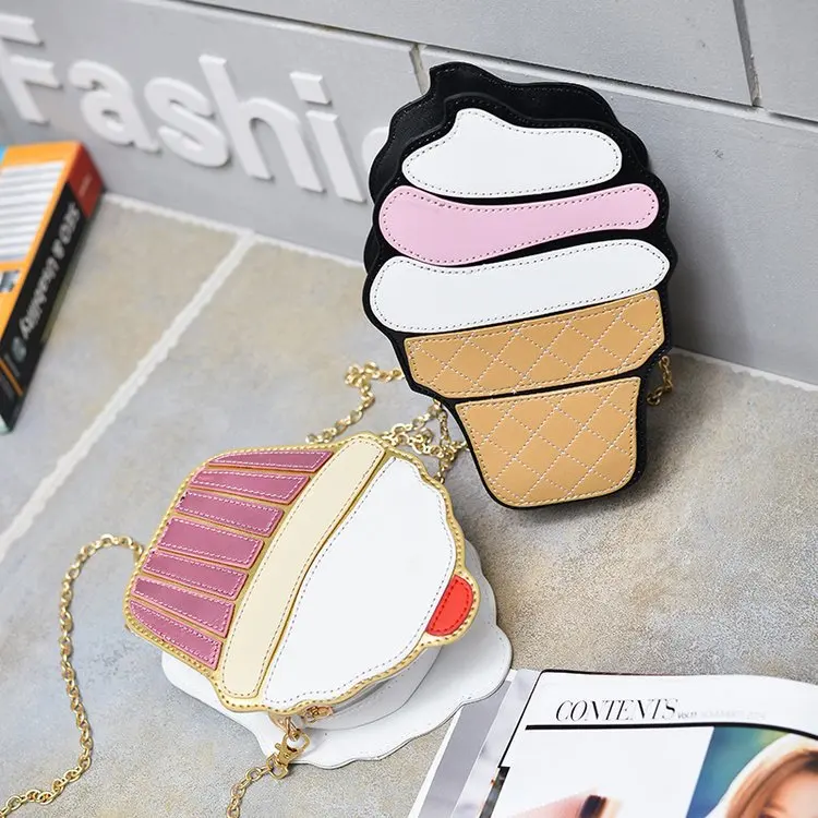 

2022 Cute Ice Cream Cupcake Women Bag PU Leather Small Chain Clutch Girl Messenger Crossbody Shoulder Bags Female Purse Handbags