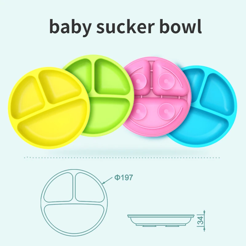 Retro Kids Feeding Plate Silicone Sucker Bowl Baby Infant Safe Dining Plate Cute Cartoon Smile Face Children Dishes Tableware