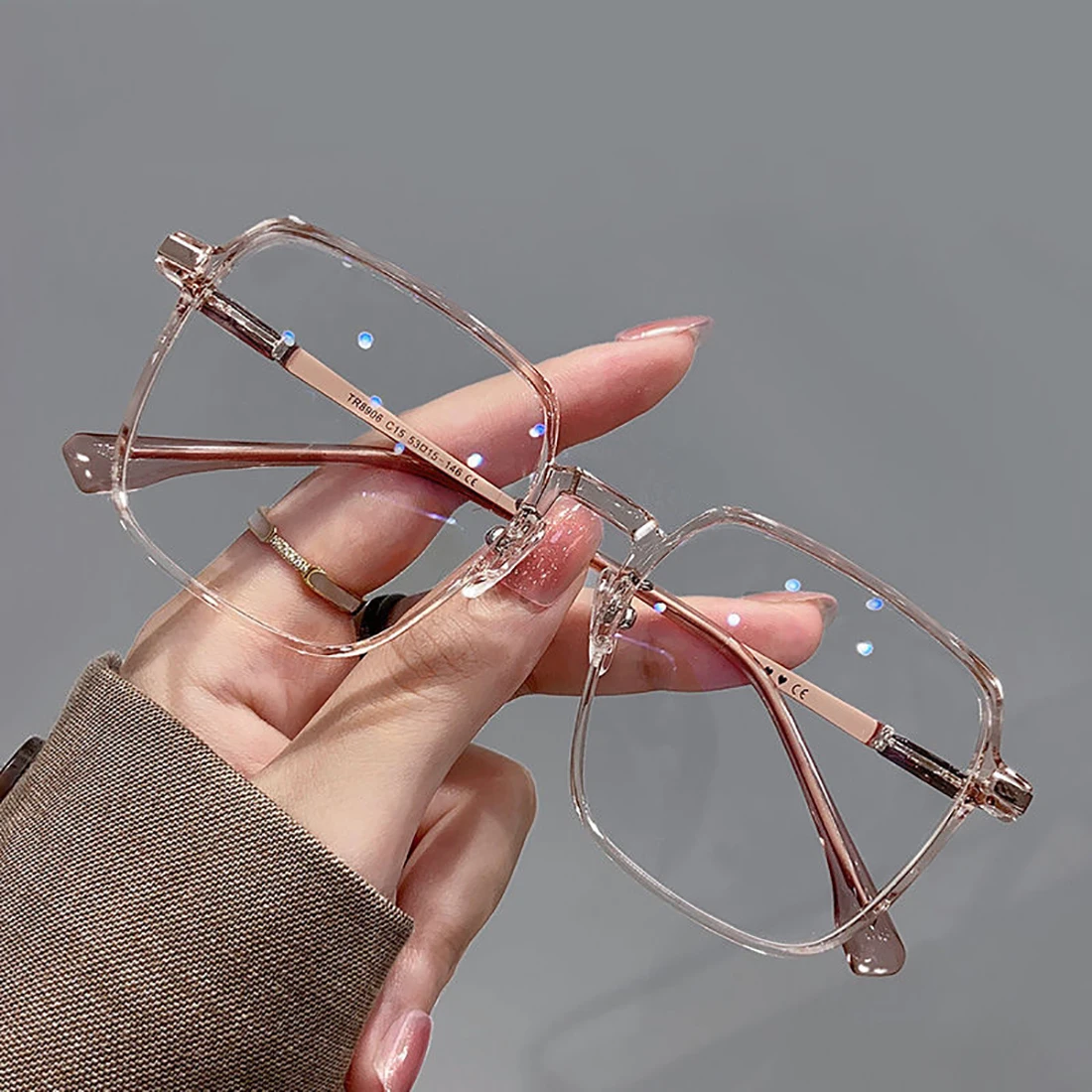 

Fashion Computer Eye Protection Spectacles Big Square Anti Blue Light Glasses Ultra Light Transparent Metal Frame for Women Men