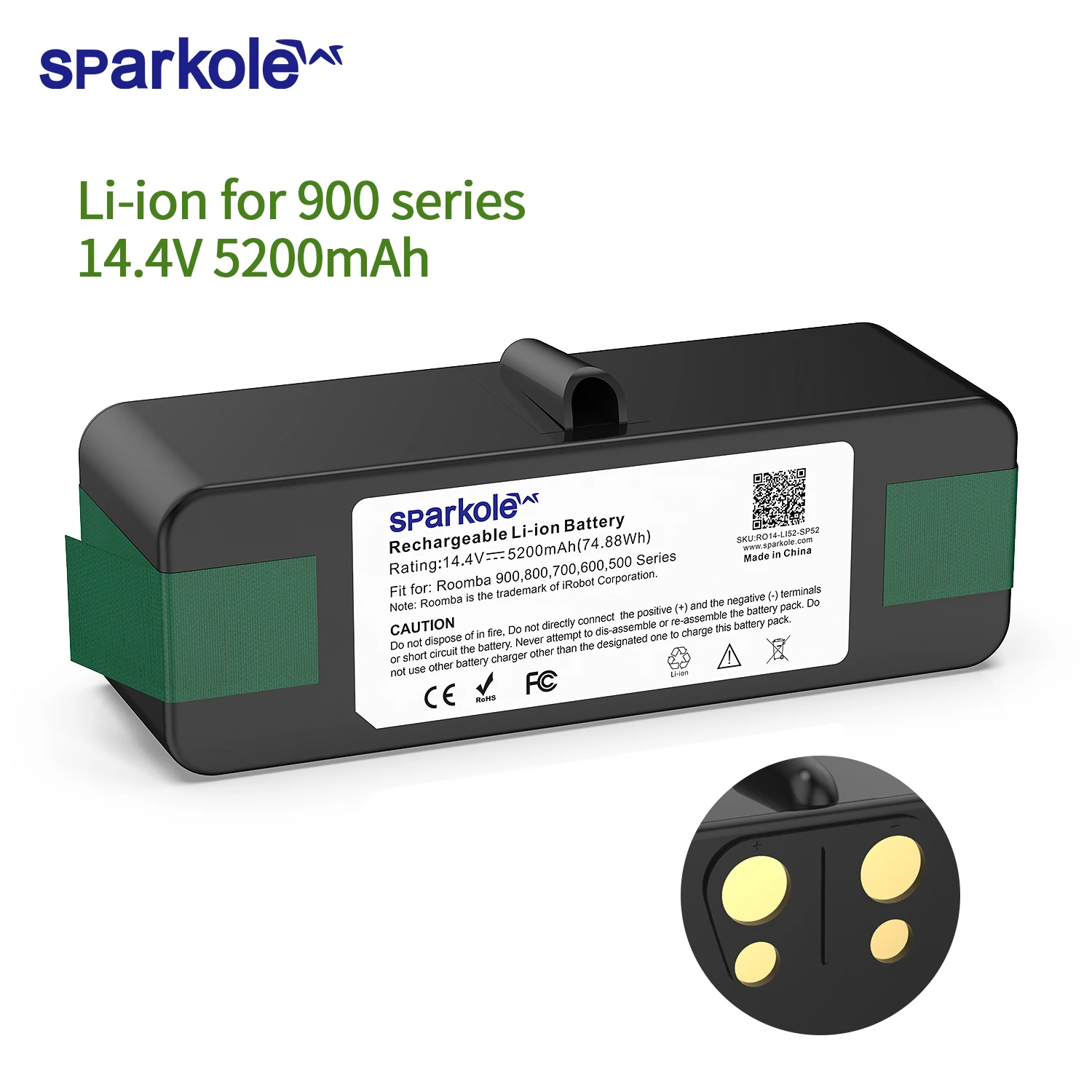 

SPARKOLE 14.4V 5200mAh Lithium Ion Battery Compatible with iRobot Roomba 980 960 690 600 700 800 900 Series 985 970 965 895 890