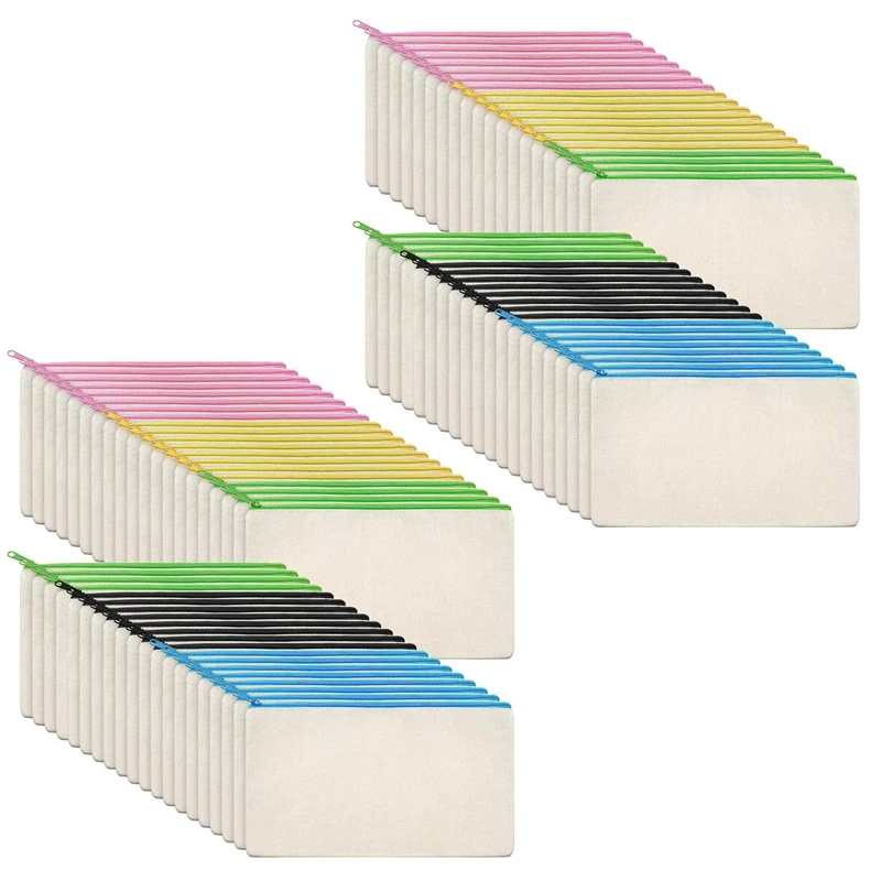 

80Pcs Canvas Cosmetic Bag Canvas Zipper Bag Pencil Case DIY Travel Handmade Bag DIY Craft School Multicolor Zipper