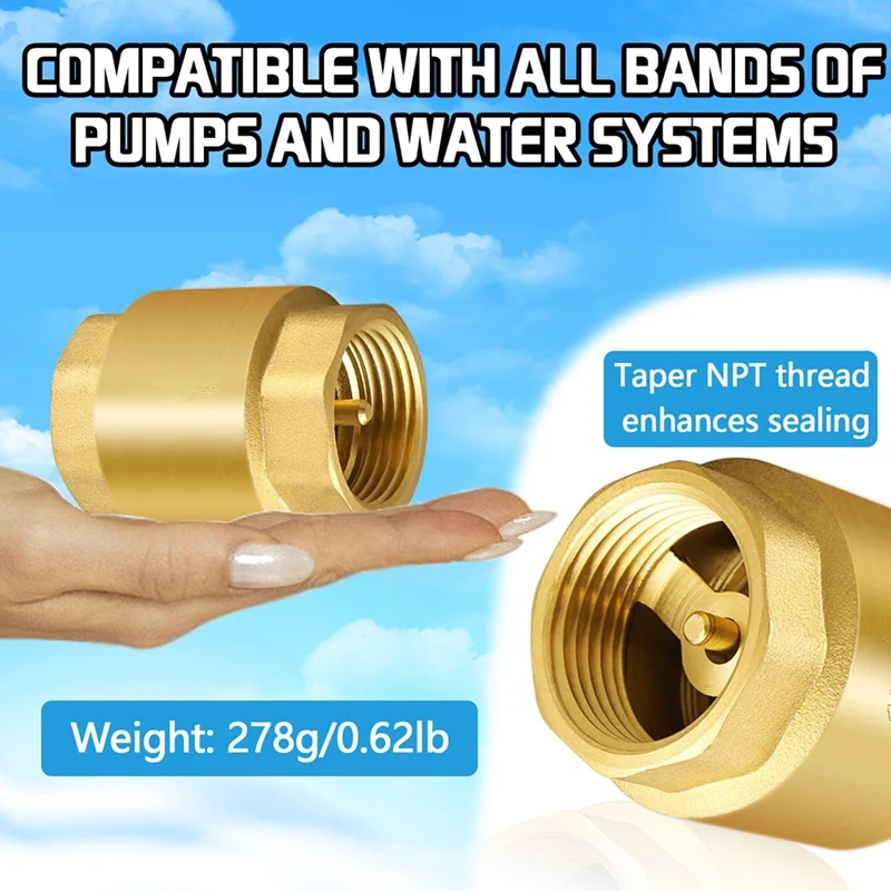 BEAU-2PCS NPT Пружинный обратный клапан с внутренней резьбой твердая латунь