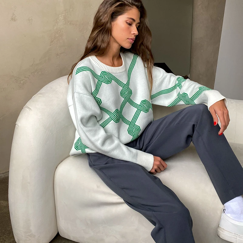 Женский трикотажный свитер с геометрическим рисунком Y2K весенние Теплые