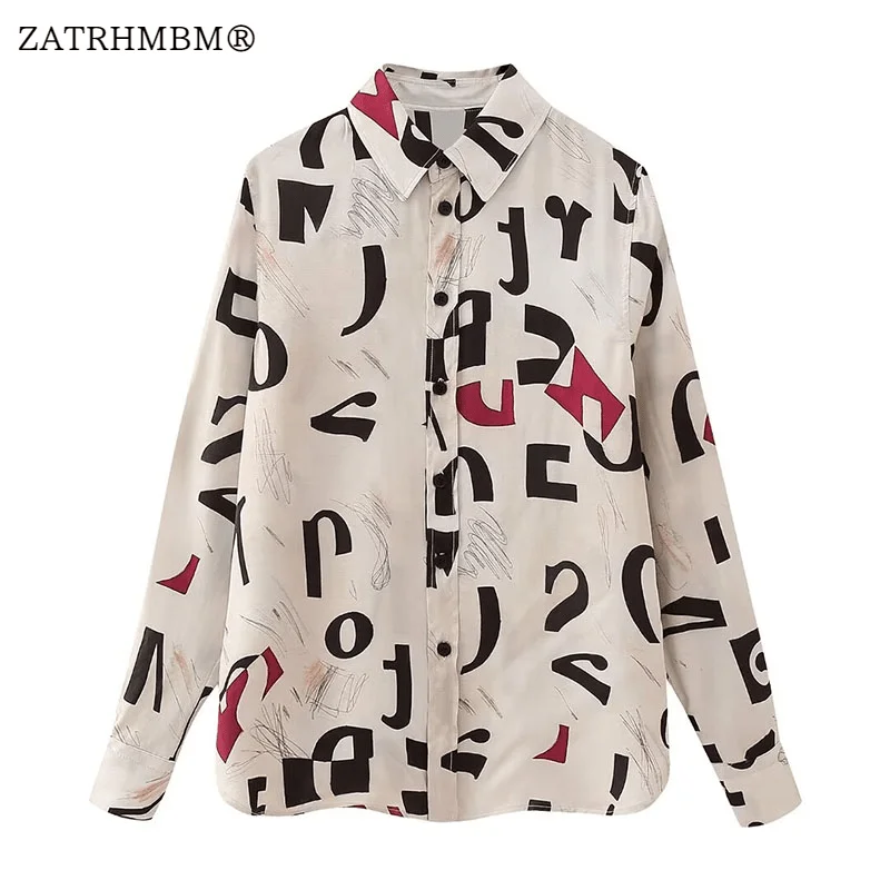 

ZATRHMBM Women 2024 Spring New Fashion Elegant Printed Blouse Vintage Long Sleeve Button Up Female Shirts Blusas Chic Tops