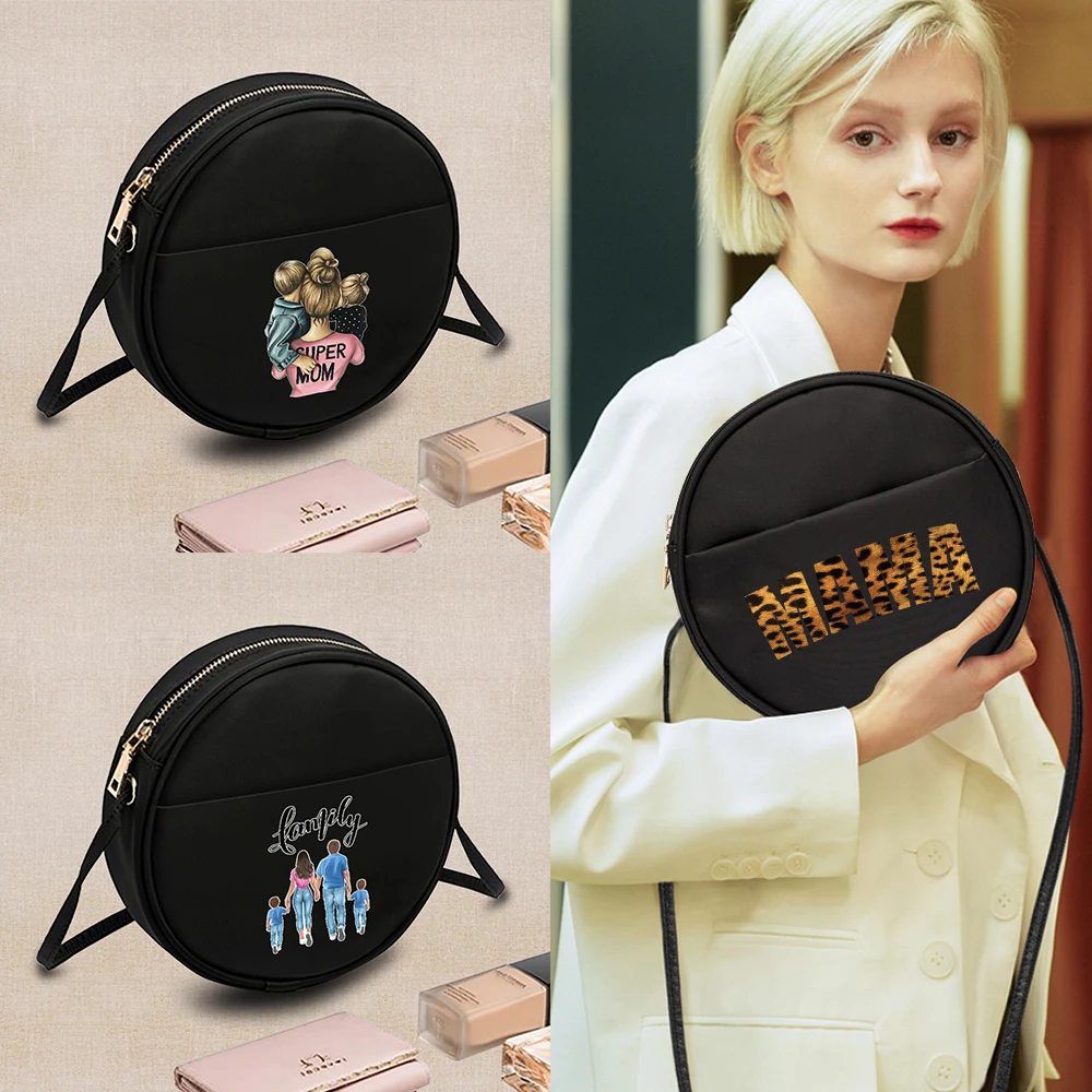 

Fashion Design Casual Circular Bag Woman Outdoor Travel Cosmetics Toiletries Storage Shoulder Crossbody Bag Mom Print Tote Bags