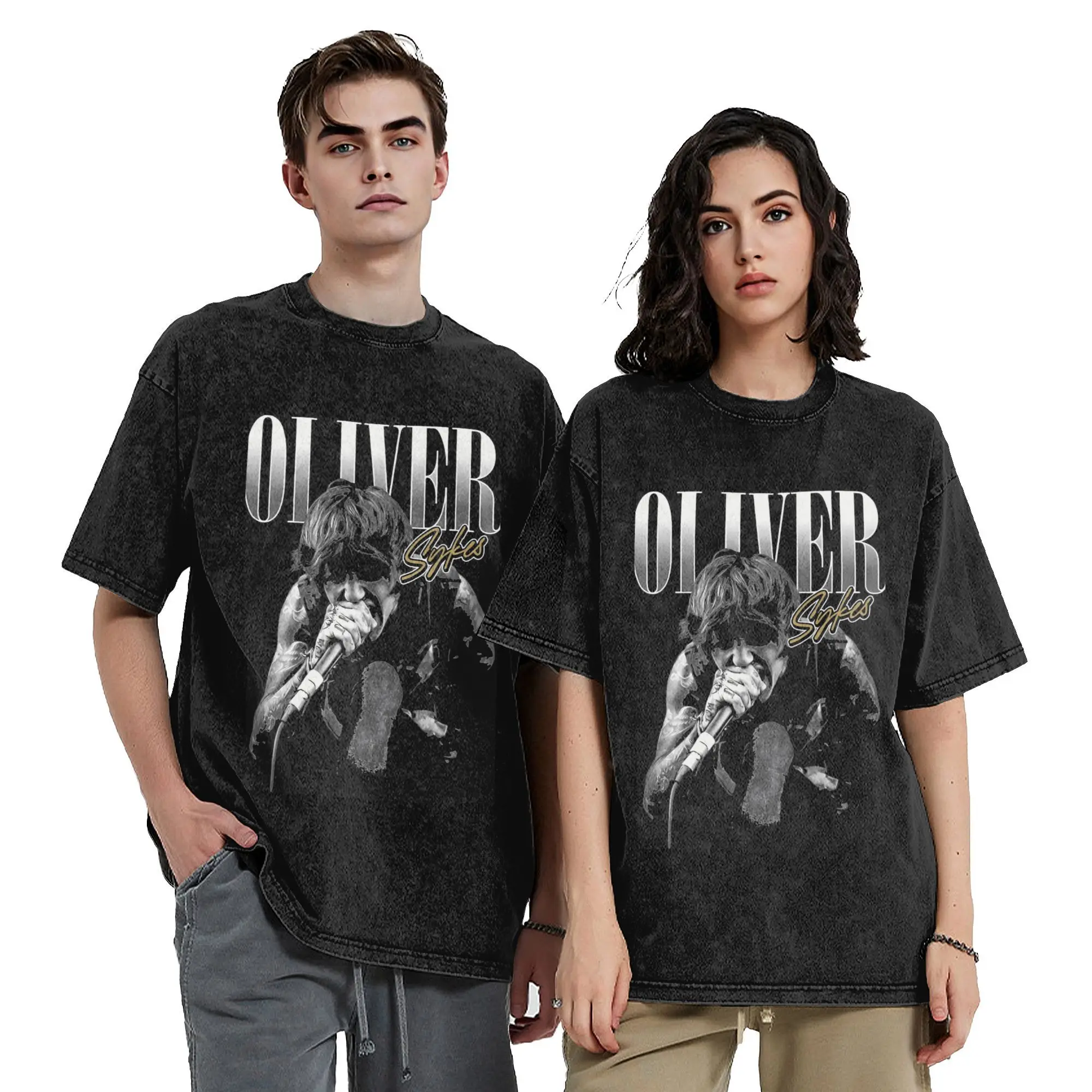 Уличная одежда Bring Me The Horizons OLIVER SYKES винтажная стираная футболка мужская хлопковая