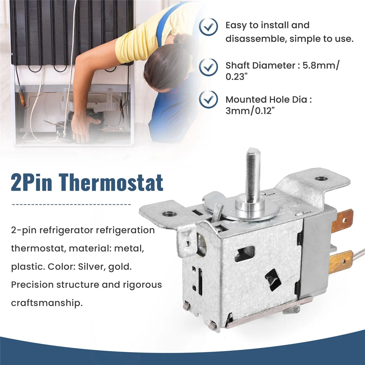 WPF22A 2-контактный термостат для холодильника с металлическим шнуром 30 см