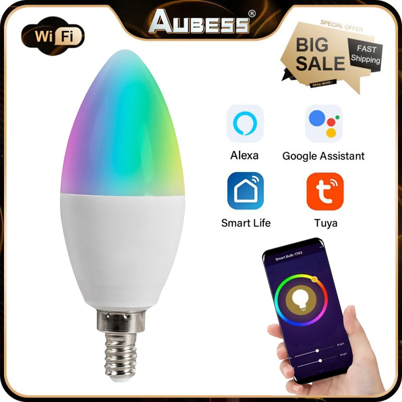 

Умная Светодиодная лампа для умного дома, 5 Вт, работает с Alexa Home E12 E14 Rgbcw, голосовое управление, Tuya Zigbee 3,0
