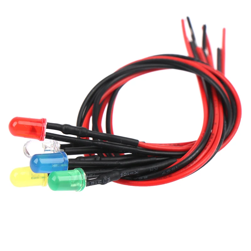 

5X Min F3 3mm 20cm Pre Wired LED Round Light Lamp Bulb Chip Beads Cable DC White Warm Red Green Blue Yellow Emitting Diodes