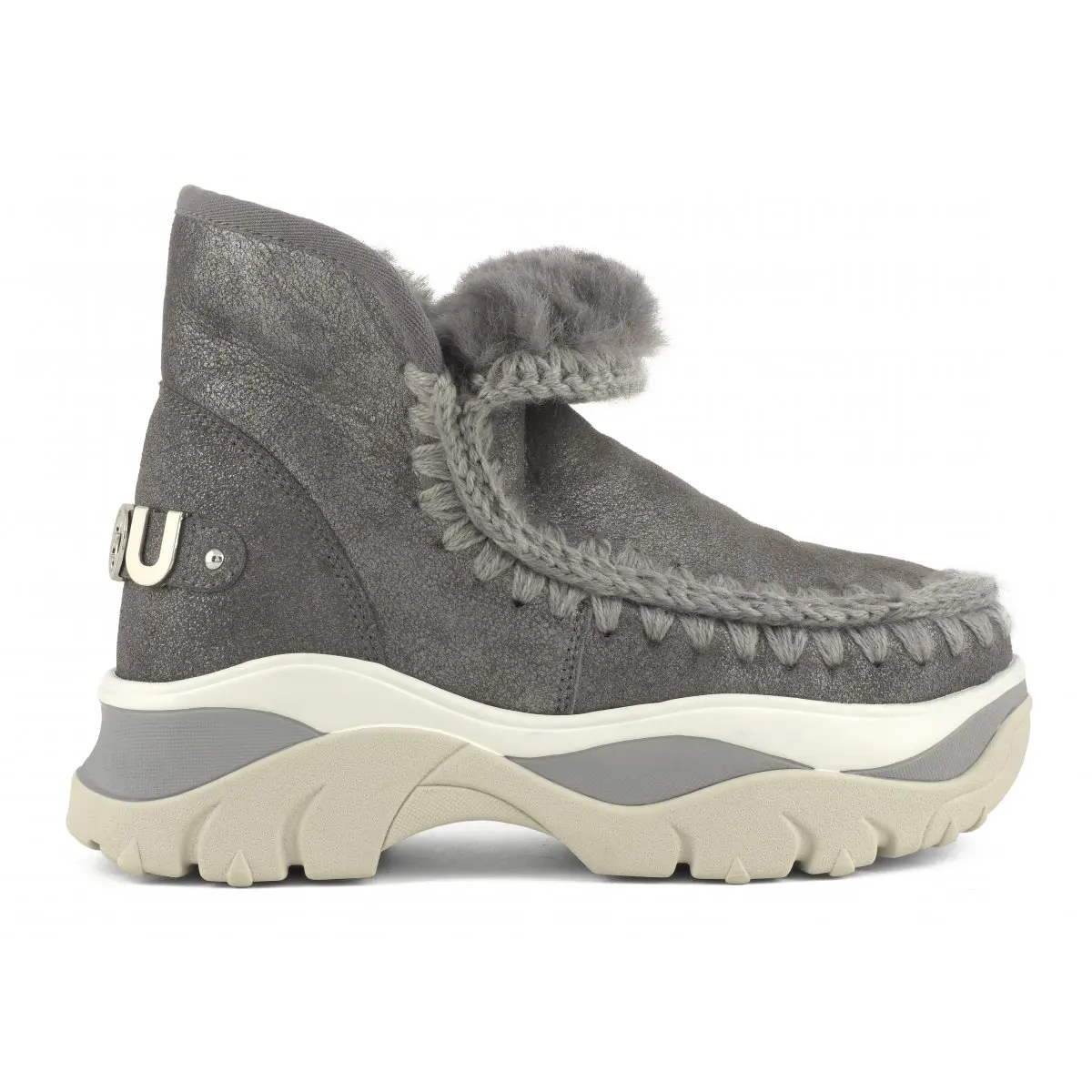 

Mou Chunky sneaker eskimo leather women snow boots sheepskin handmade weave wool wedge ladies ankle boot