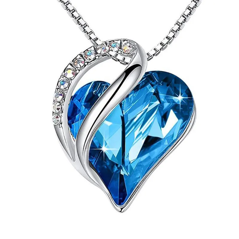 

New Simple Heart Crystal December Birthstone Clavicle Lady Gift Pendant Necklace