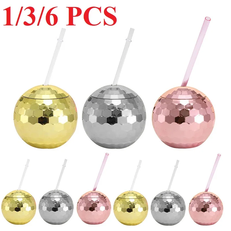 

1/3/6pcs Flash Disco Ball Cups Unique Cocktail Glasses Bar Decoration Party Flashlight Straw Wine Beer Juice Goblets Drinkware