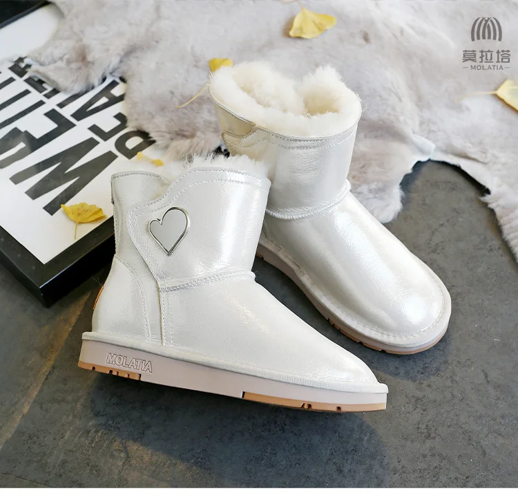 

2023 Lovely Leather & Sheep Fur Ankle Women Winter Boots