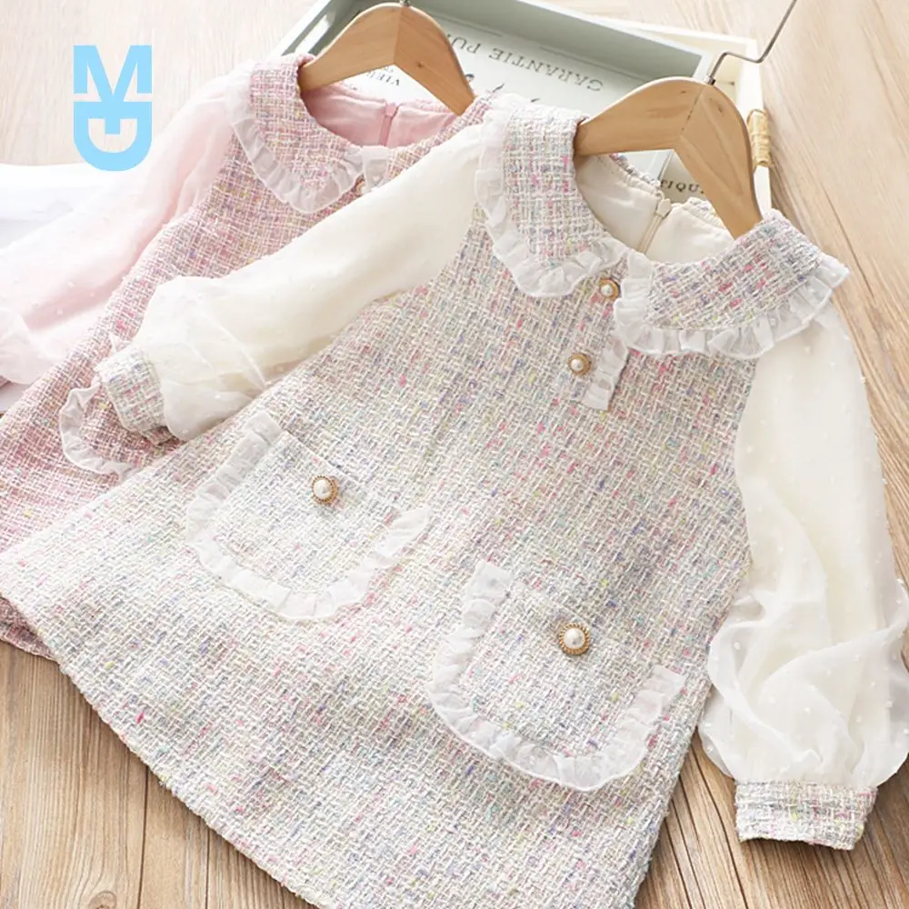 

New Fashion 2022 Autumn Girls Princess Dress Kids Children Baby Knit Ruffle Doll Collar Long Sleeve Party Dresses Vestidos