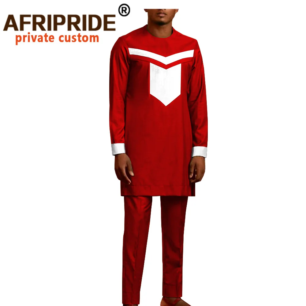 African Clothes for Men Long Sleeve Plus Size Shirt Pants Set Tracksuit Men`s Dashiki Shirt Suit Wax Attire Cotton A2016027