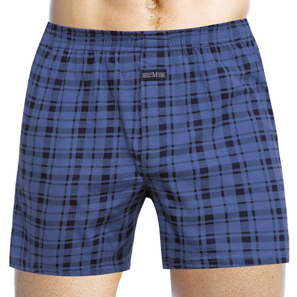 

Men Cotton Casual Loose Plaid Boxer Briefs Wide Leg Boxer Short Home Wear Absorbent Underwear Comfortable Soft Elastic Underpant