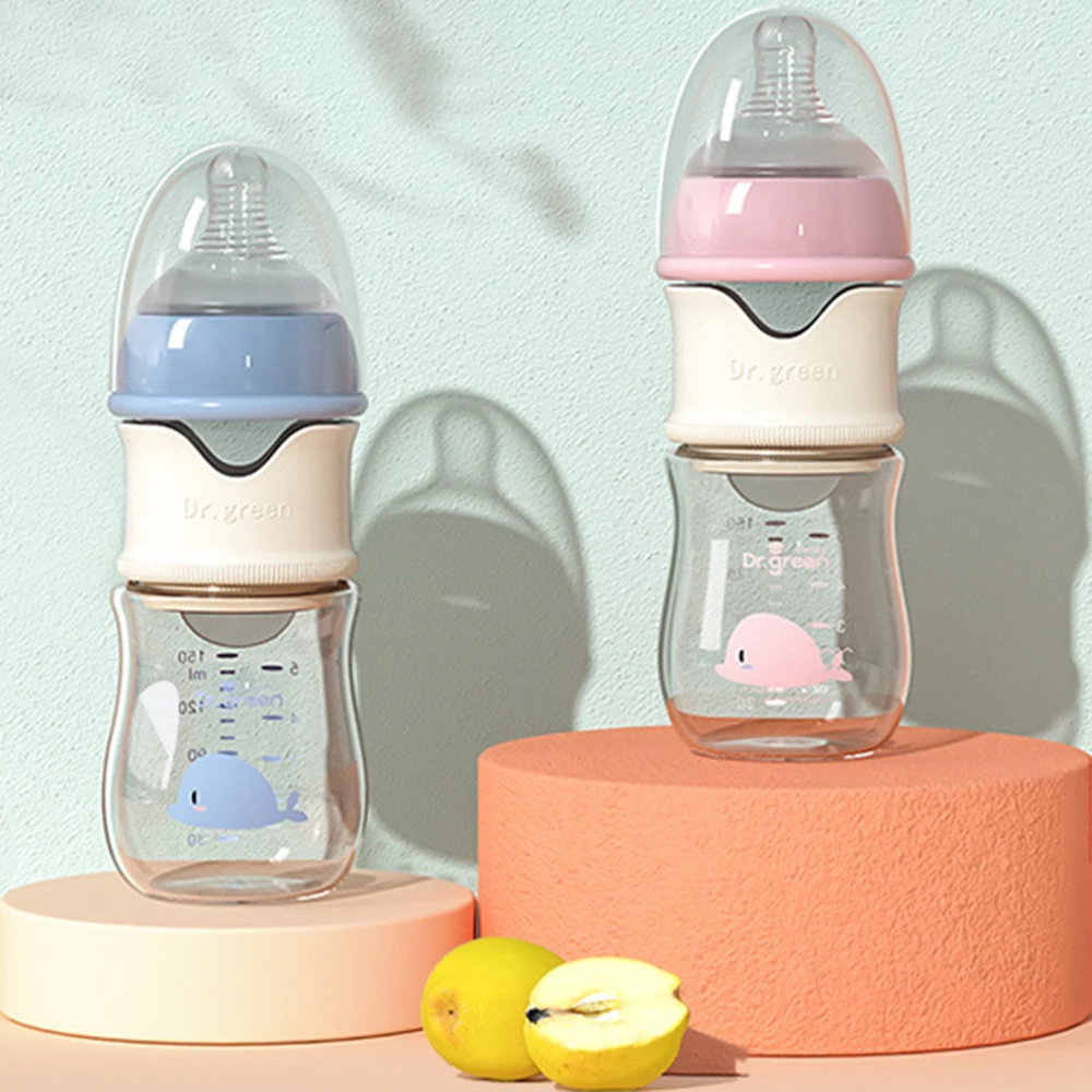 Baby glass milk bottle wide diameter quick punching milk bottle anti-distension design without thermostat 0-6 months enlarge