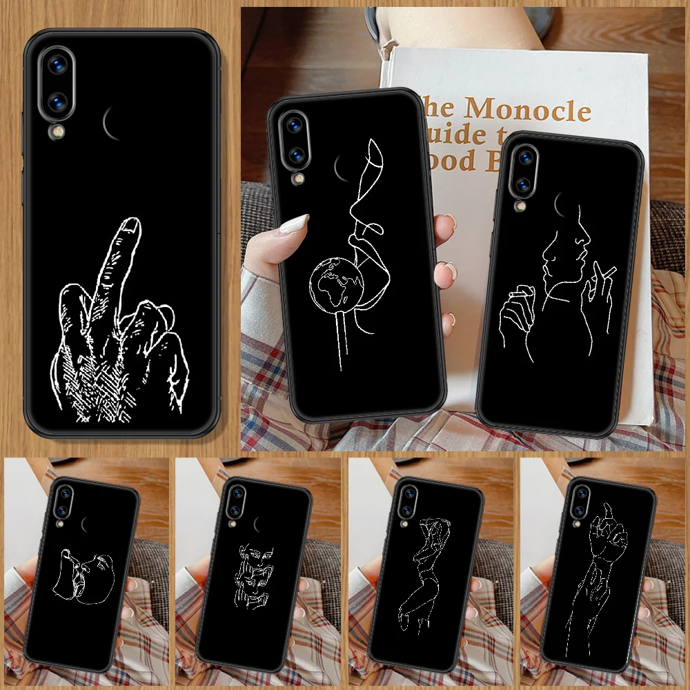 Чехол для телефона с рисунком палочного человечка Art Line для Huawei Honor 6A 7A 7C 8A 8X 8 9 9X 10 10i 20 Lite Pro черный красивый задняя панель с росписью.
