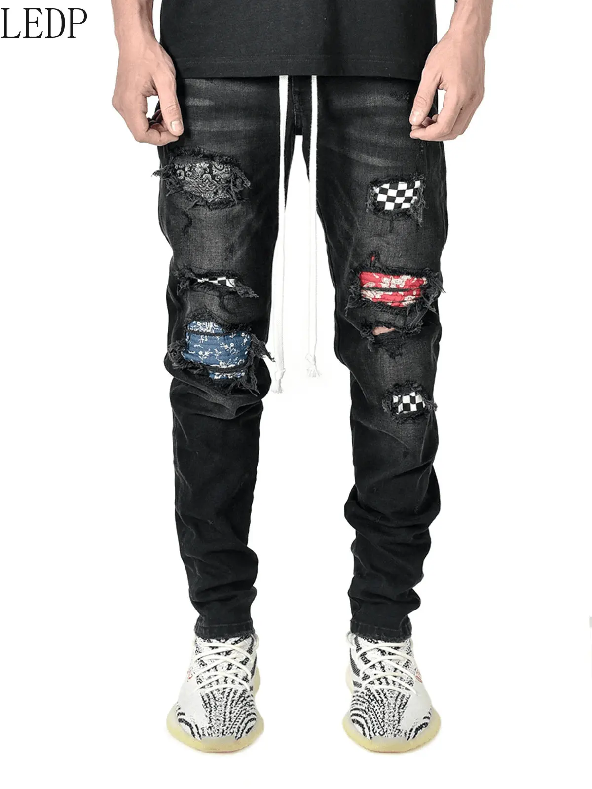 2022 New Men's High-End Slim Fit Ripped Ankle-Tied Pants New Men's Jeans
