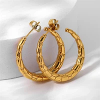 yw gairu fashion geometric 18k gold stainless steel pattern horn c shaped large hoop earrings fine simple jewelry for women
