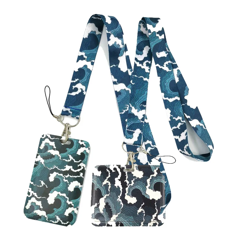 

Kanagawa Hokusai Wave Lanyard Credit Card ID Holder Bag Student Women Travel Card Cover Badge Car Keychain Decorations