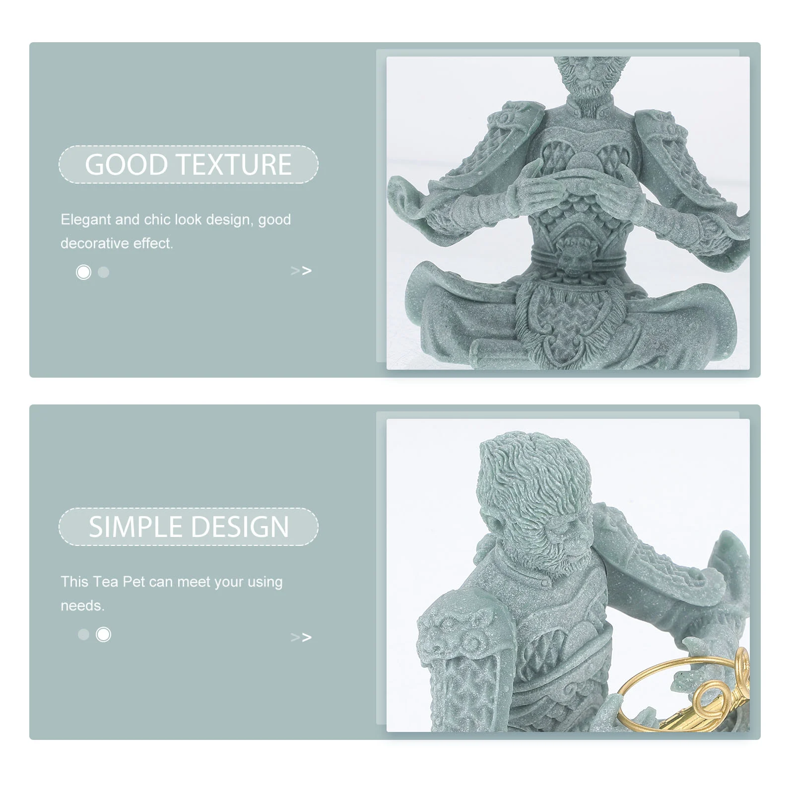 Реквизит для скульптуры Wukong Tea Pet Statues Китайский миф Sun-wukong Зеленый песчаник