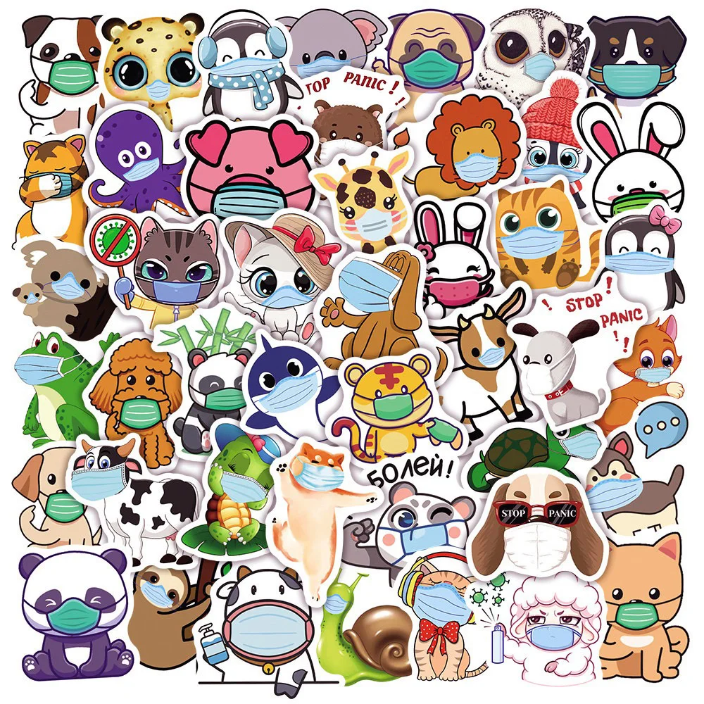 

10/30/50/100PCS New Cartoon Cute Animal Wearing Masks Stickers DIY Diary Laptop Luggage Skateboard Graffiti Decals Fun for Kid