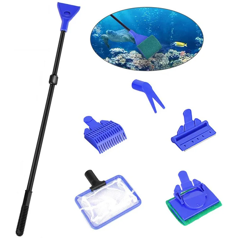 

Fish Tank Clean Set 5 In 1 Glass Tank Cleaning Kit Adjustable Tool Set with Fish Net Sponge Brush for Aquarium Accessoires