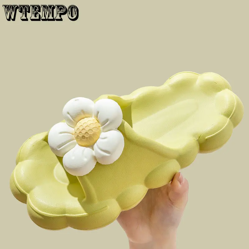 Women Bathroom Slippers Home Wear Fashion 3D Flower Beach Shoes Thick Platform Summer Sandals Lovely EVA Antiskid Flip Flops