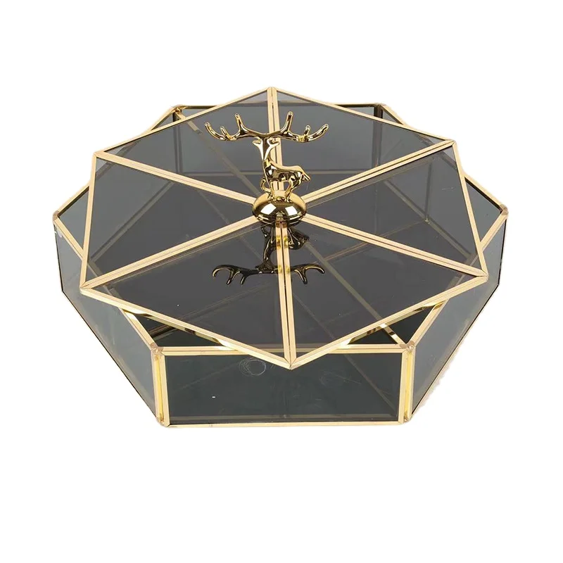 Стеклянная тарелка для фруктов в разрезном формате Шестигранная Коробка