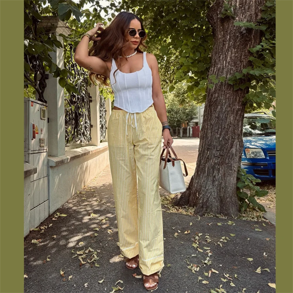 Женские Летние Модные Элегантные Повседневные Широкие Брюки Со Средней Талией И
