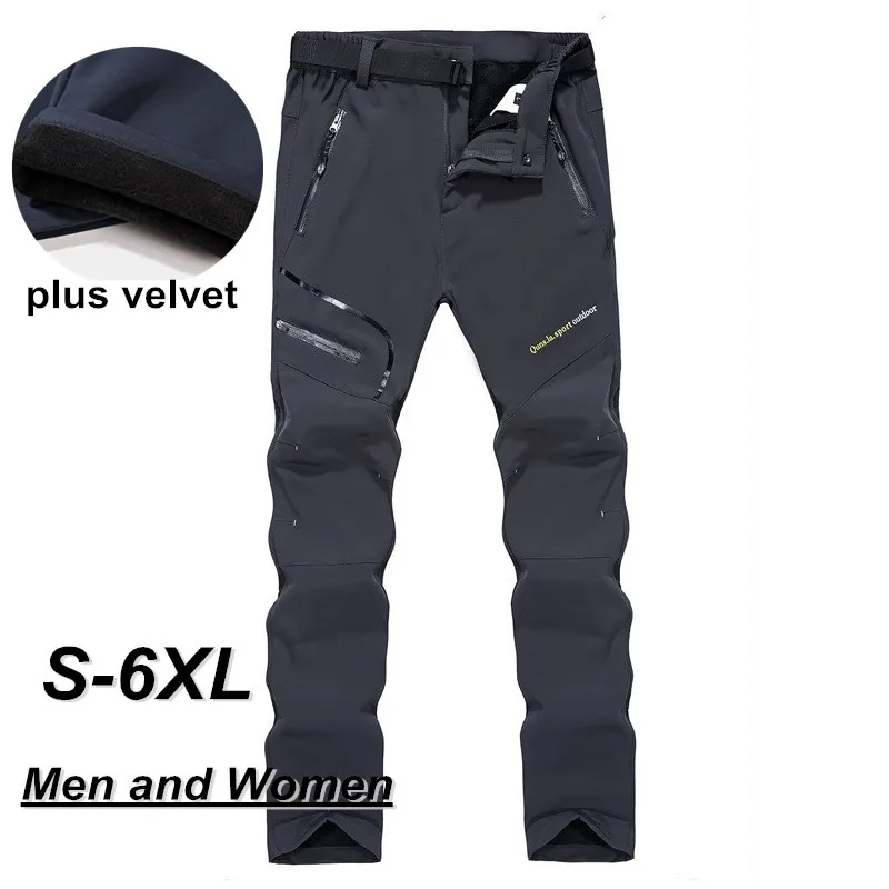 

Outdoor Waterproof Warm Fleece Hiking Pants Men Women Autumn Winter Plus Velvet Windproof Soft Shell Trousers Ski Sports Pants